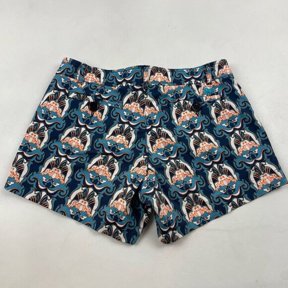 TRACY NEGOSHIAN Size 4 Colorful Floral Print Chino Shorts Stretch Blue Orange - Picture 6 of 6